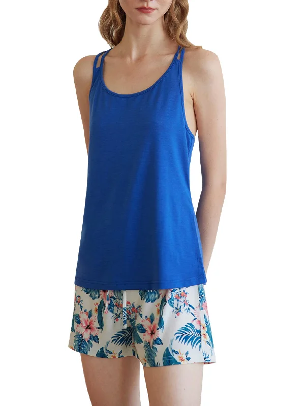 Women's Tank Top and Tropical Print Shorts Pajama Set