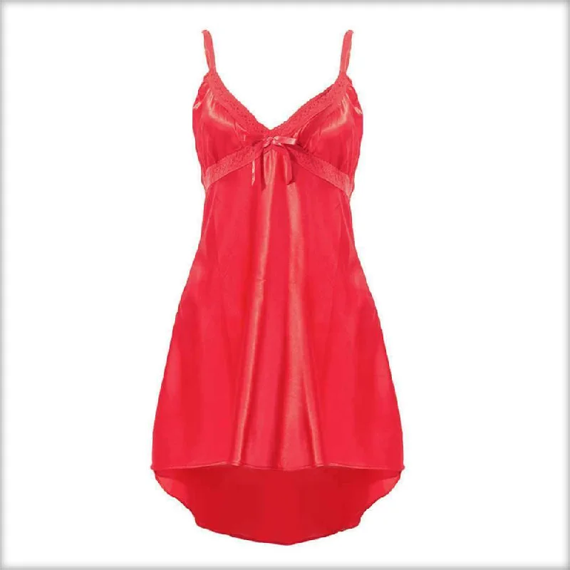 Exciting Red Satin Tail Chemise