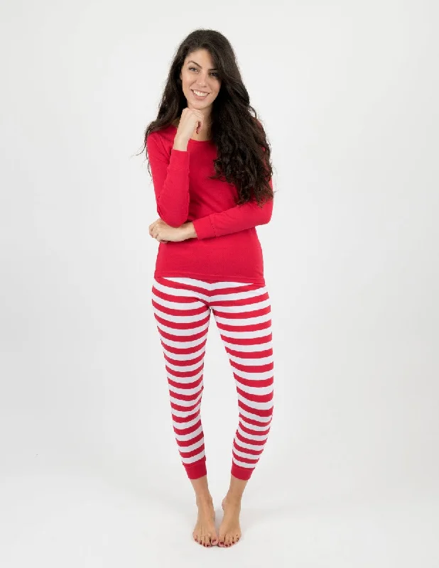 Women's Red Cotton Stripes Pajamas