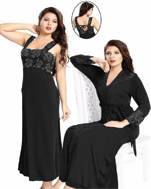 Wedding Nighty - FL-0070 - Black Flourish 2 Piece Nightwear