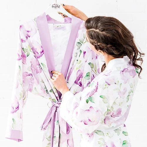 Lavender Watercolor Floral Silky Kimono Robe on Lavender 1XL - 2XL (Pack of 1)