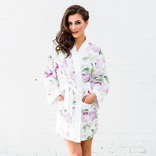 Lavender Watercolor Floral Silky Kimono Robe on White 1XL - 2XL (Pack of 1)