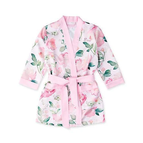 Little Girl Silky Kimono Robe - Pink Floral with Pink Trim (Pack of 1)