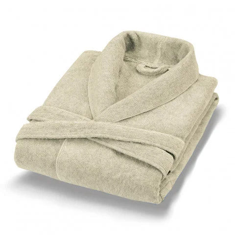 Luxurious 100% Pure Cotton Unisex Poem Heathered Bathrobe in Oatmeal