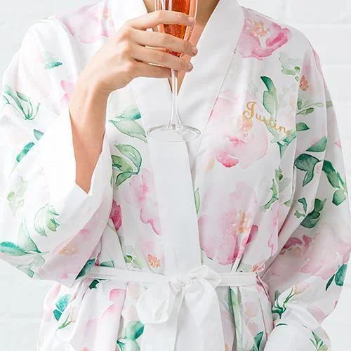 Pink Watercolor Floral Silky Kimono Robe on White 1XL - 2XL (Pack of 1)