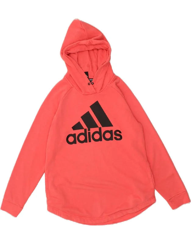 ADIDAS Womens Graphic Hoodie Jumper UK 16 /18 Large Pink Cotton