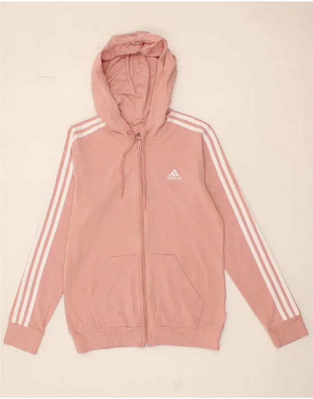 ADIDAS Womens Zip Hoodie Sweater UK 8 /10 Small Pink Cotton