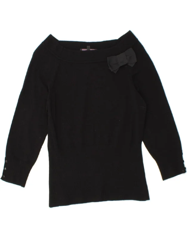 COAST Womens Crop 3/4 Sleeve Boat Neck Jumper Sweater UK 12 Medium Black