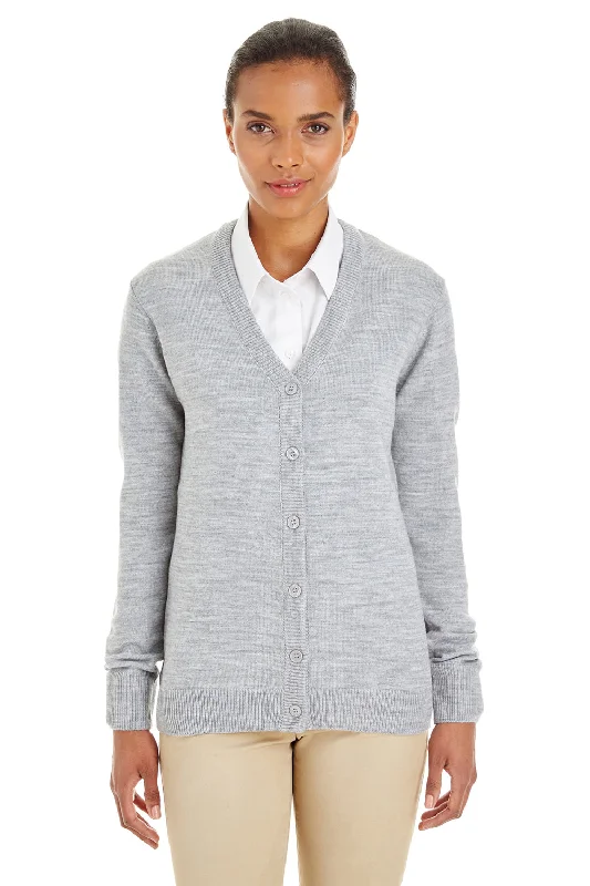 Harriton Womens Pilbloc Pill Resistant Button Down Lone Sleeve Cardigan Sweater - Heather Grey