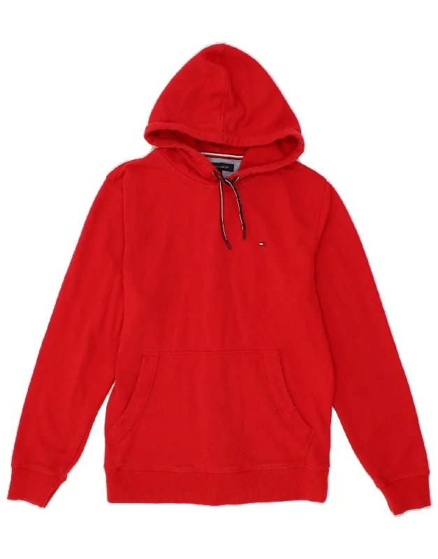 TOMMY HILFIGER Womens Hoodie Jumper UK 14 Medium Red Cotton