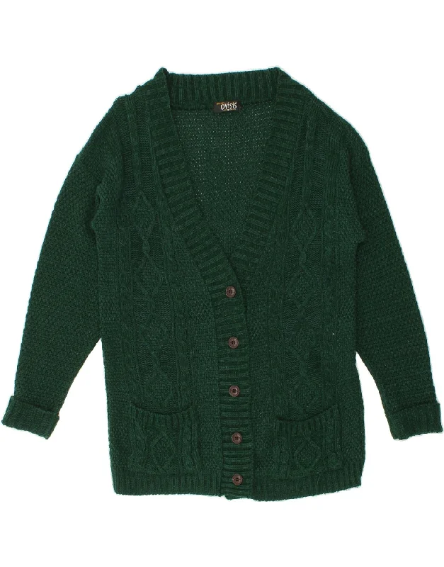 VINTAGE Womens Cardigan Sweater UK 14 Large Green Cotton