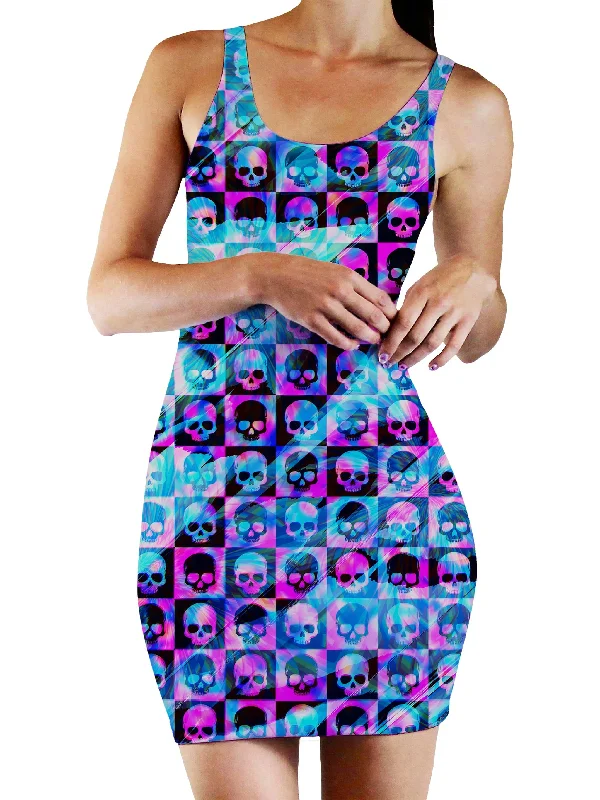 Skull Fam Blue Bodycon Mini Dress