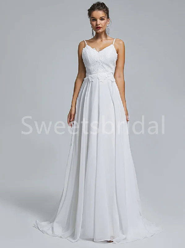 Elegant Spaghetti straps V-neck A-line Lace applique Wedding Dresses, DB0263