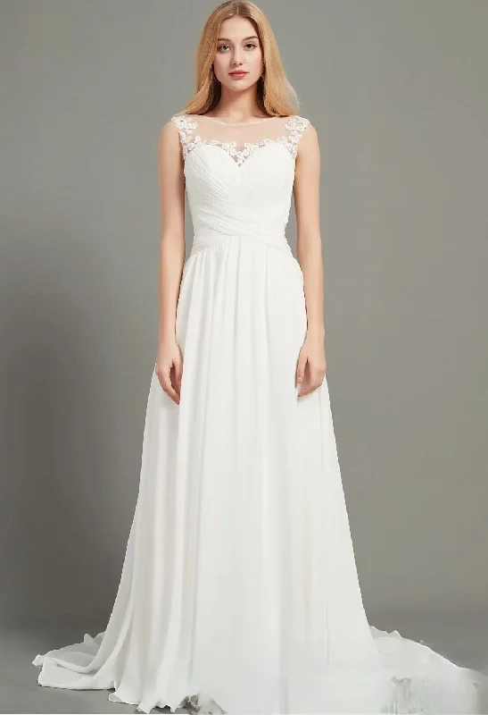 Illusion Bateau Neck A-Line Wedding Dress