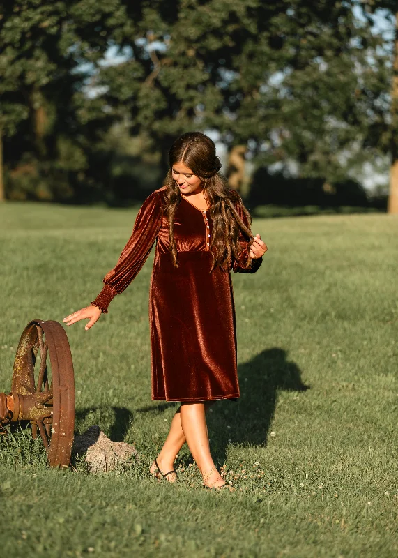 Autumn Quarter Button Velvet Midi Dress