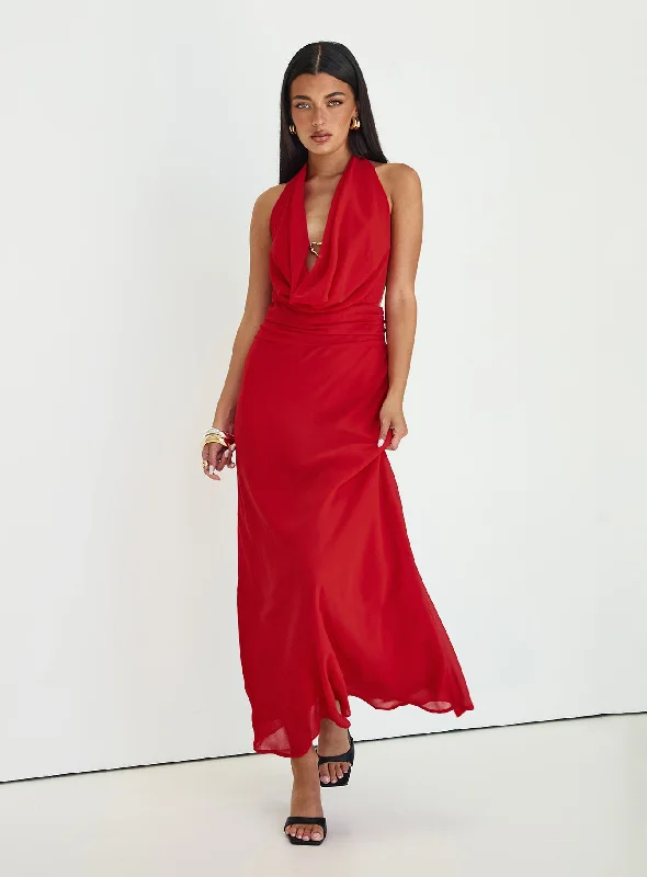 Alejandria Cowl Neck Maxi Dress Red