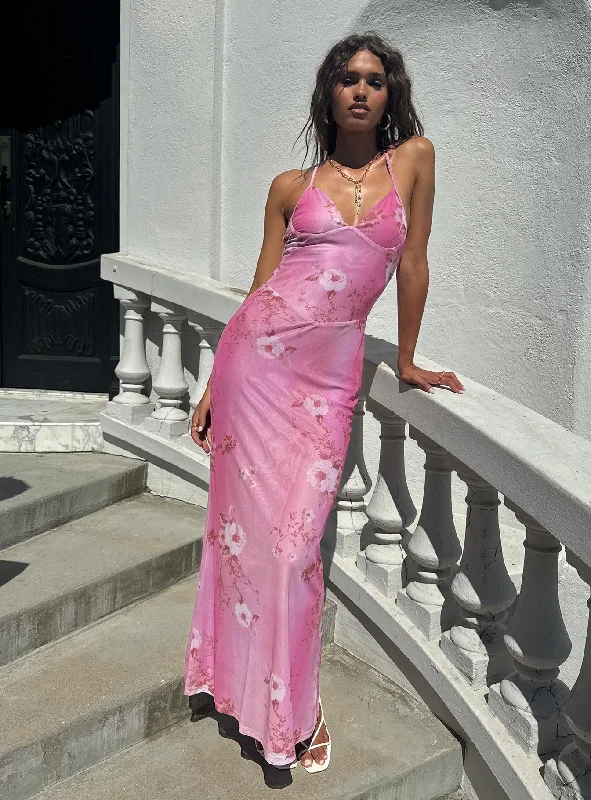 Beverlie Halter Maxi Dress Pink Floral