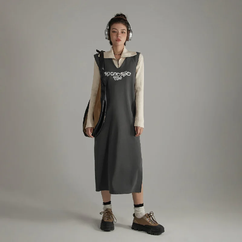 Logo Letter Embroidered Sleeveless Long Dress