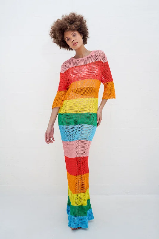 Rainbow Crochet Maxi Dress