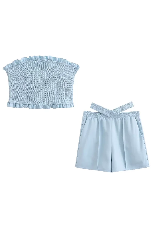 'Anita' Ruched Tube Top & High Waist Shorts Set