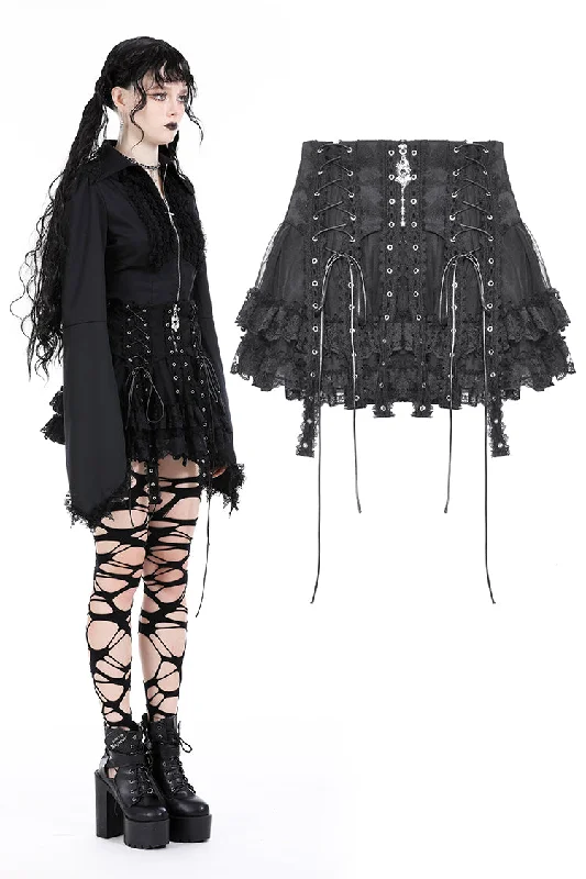 Punk rock eyelet drop tulle mini skirt KW332