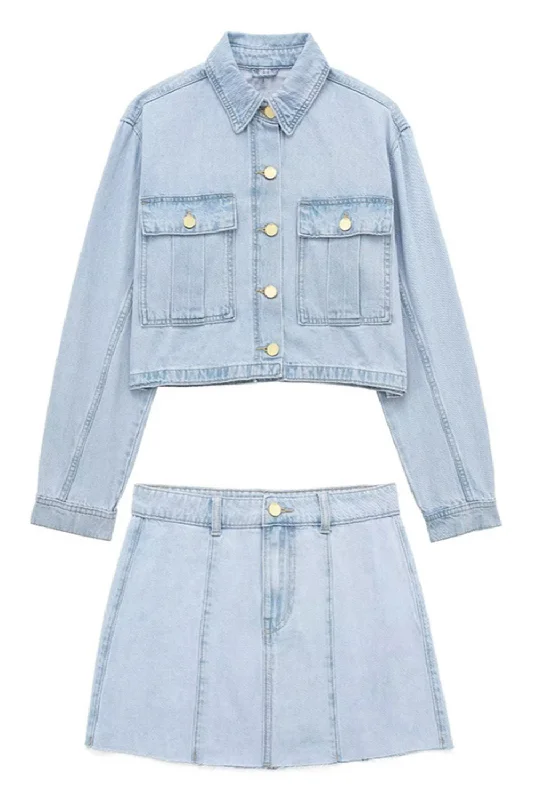 'Shevon' Denim Jacket & Mini Skirt Set