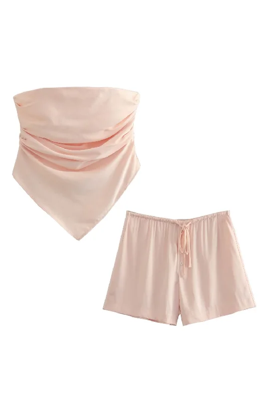 'Tonia' Silk Satin Bandeau Scarf Top & Shorts