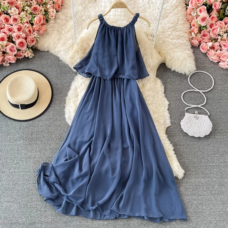 A line chiffon off shoulder dress fashion dress  601