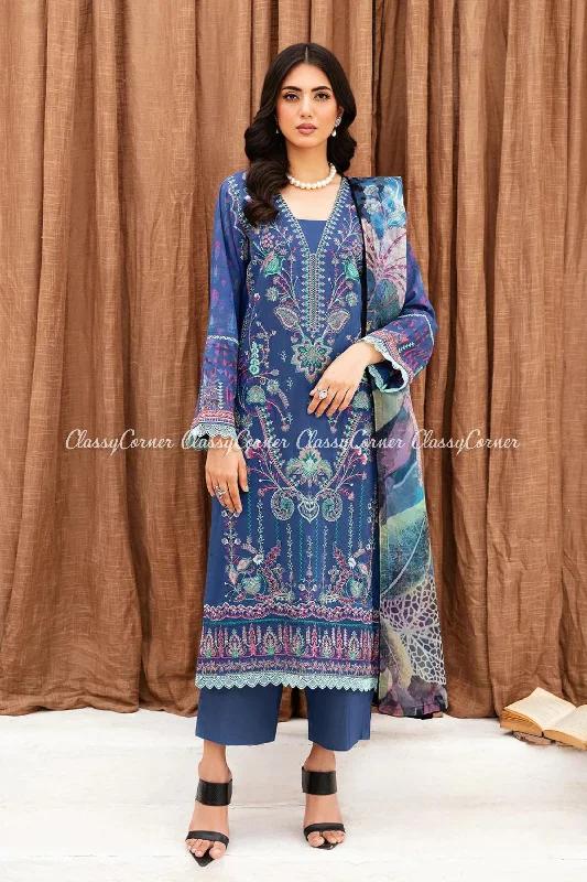 Blue Printed 3pc Lawn Suit