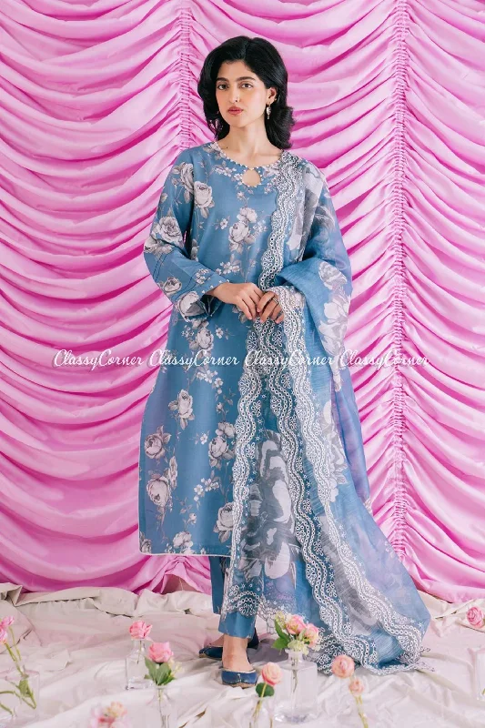 Blue Printed Lawn Salwar Kameez