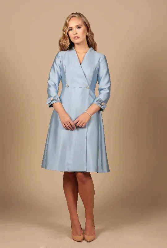 'Astor' Silk and Wool Dress Coat in Blu