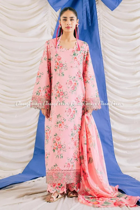 Coral Pink Printed Lawn Salwar Kameez