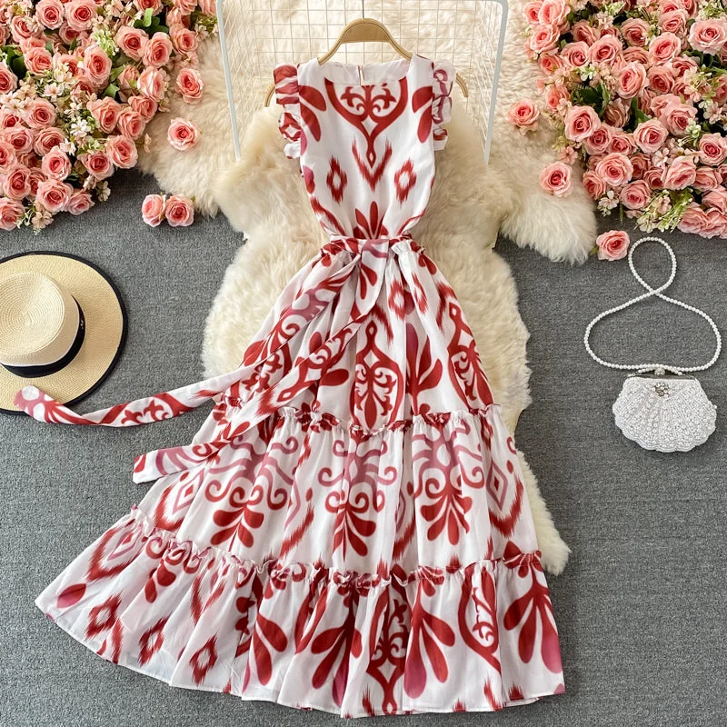 Cute round neck A line dress fashion dress  504