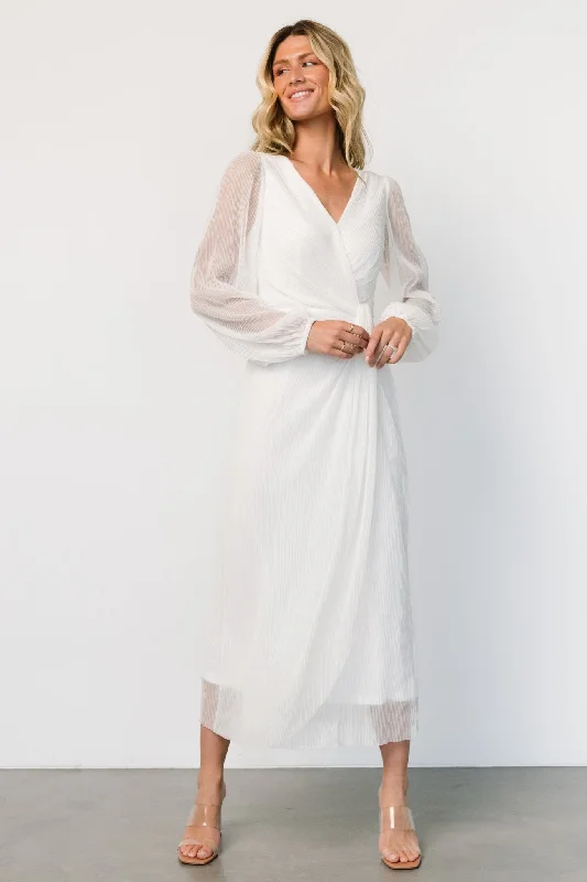 Devlyn Pleated Dress | White Shimmer