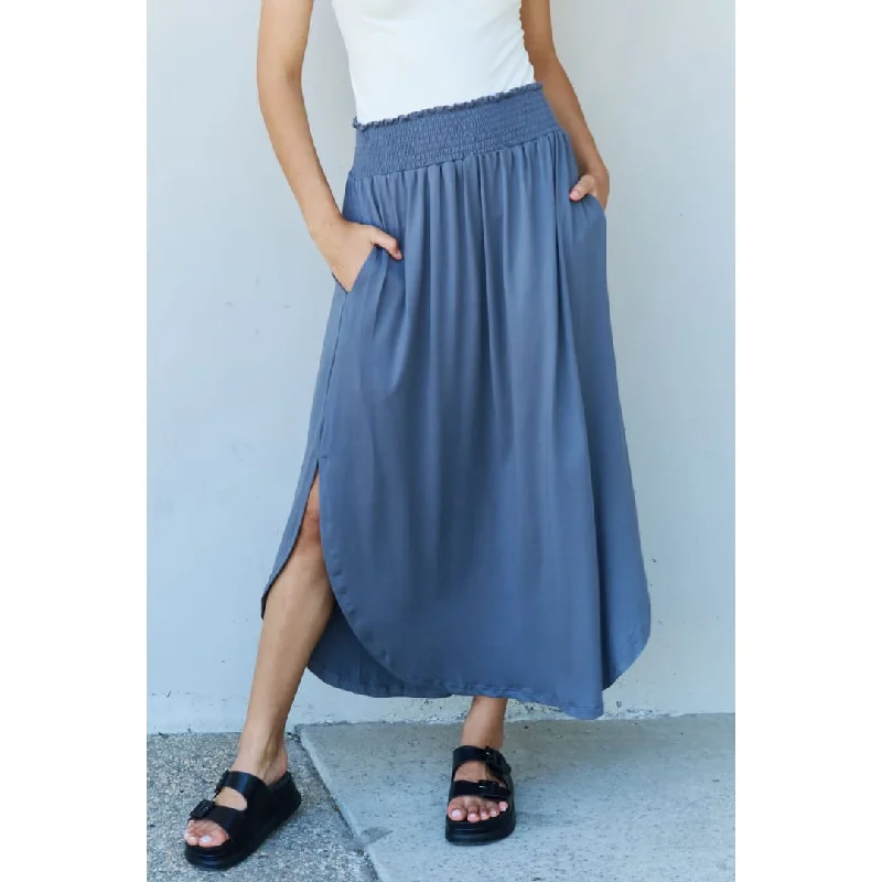 Doublju Comfort Princess Full Size High Waist Scoop Hem Maxi Skirt in Dusty Blue