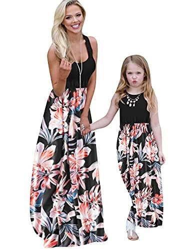 EFOFEI Mother and Daughter Parent-Child Dress Mother's Day Children's Day Party Bohemian Long Skirt Cute Flower Daily Dress