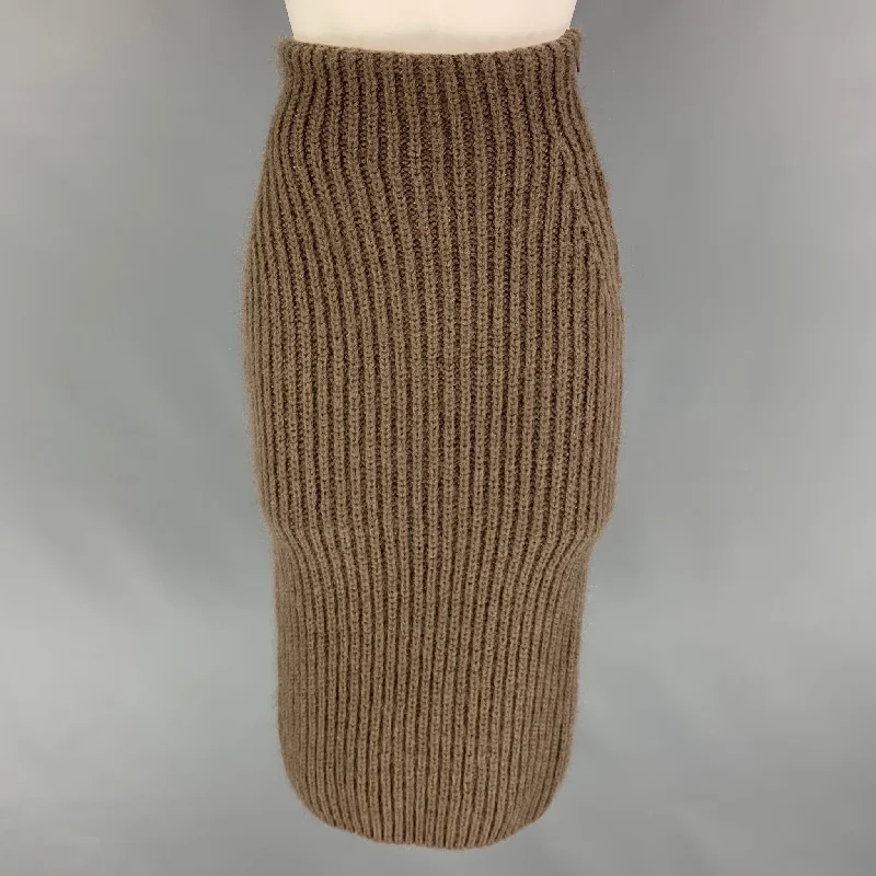 FENDI Size 0 Taupe Mohair / Silk Fisherman Rib Knit Long Skirt