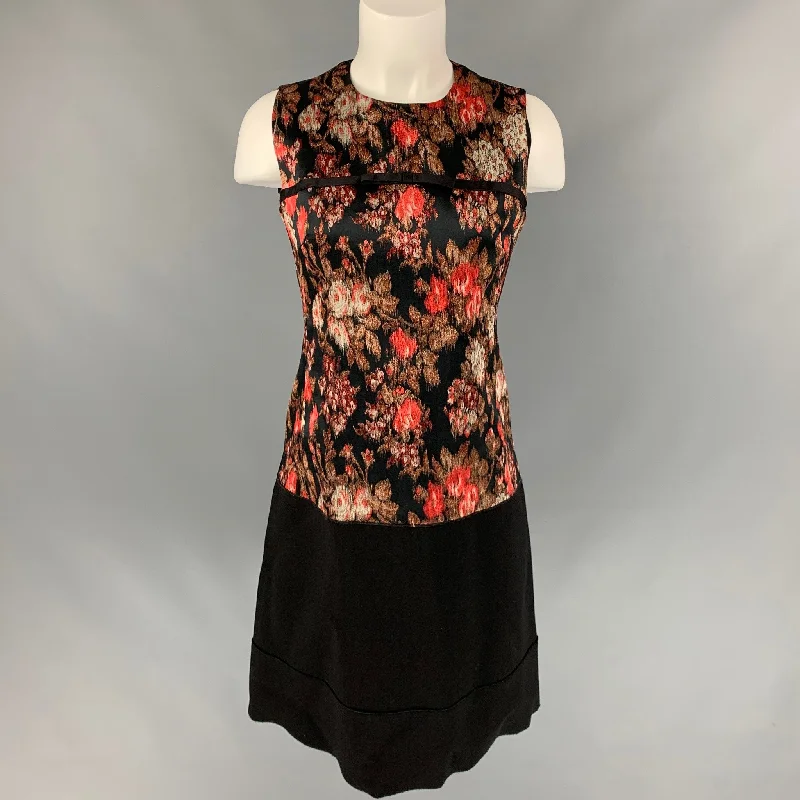 GIAMBATTISTA VALLI Size 6 Black & Coral Jacquard Polyester Blend Below Knee Dress