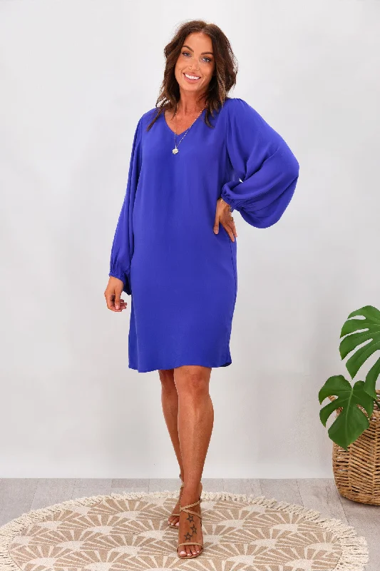 Gloss by Shine On Joni Shift Dress with Blouson Sleeve Blue