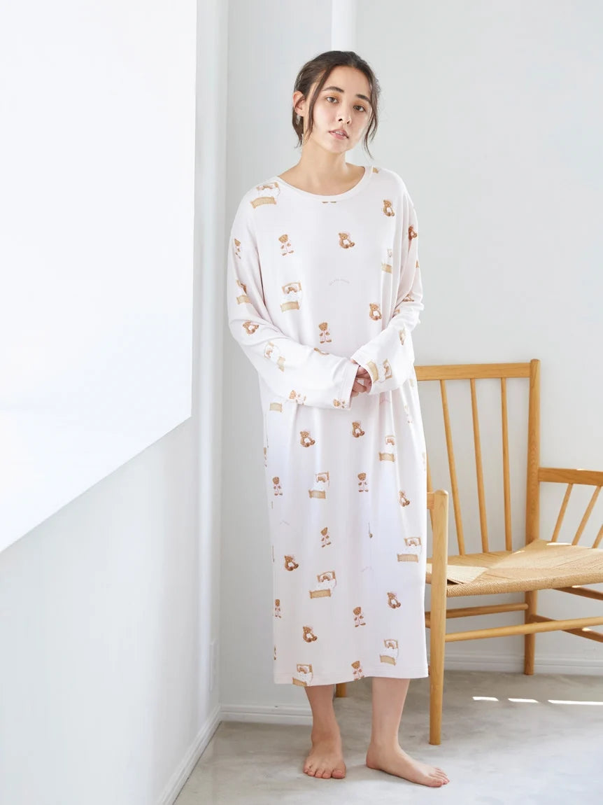 GOOD NIGHT BEAR Motif Loungewear Dress