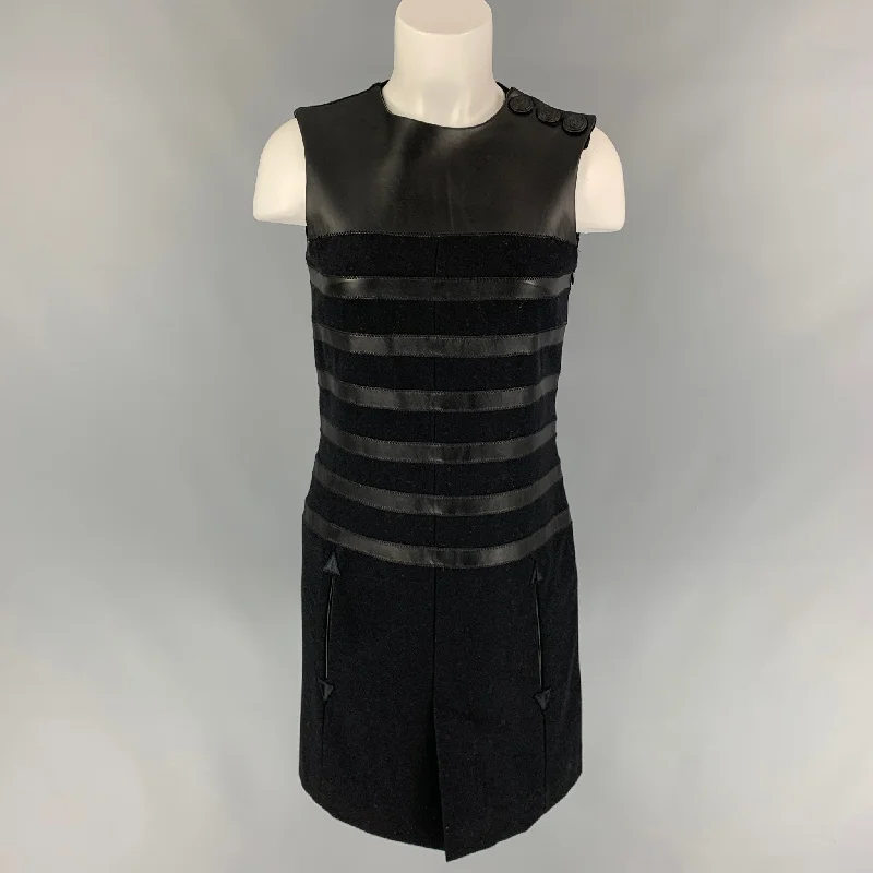 JEAN PAUL GAULTIER Size 6 Black Wool Blend Mixed Materials Shift Dress