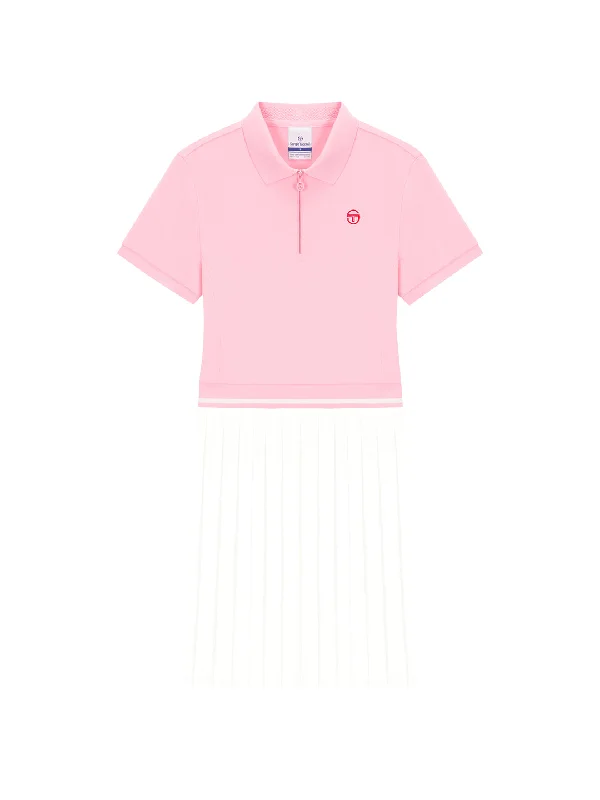 Jersey Mix Pleats Collared Dress- Light Pink