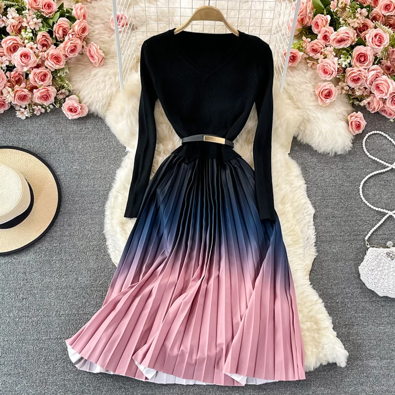 Lovely knitted gradient stitching dress  164