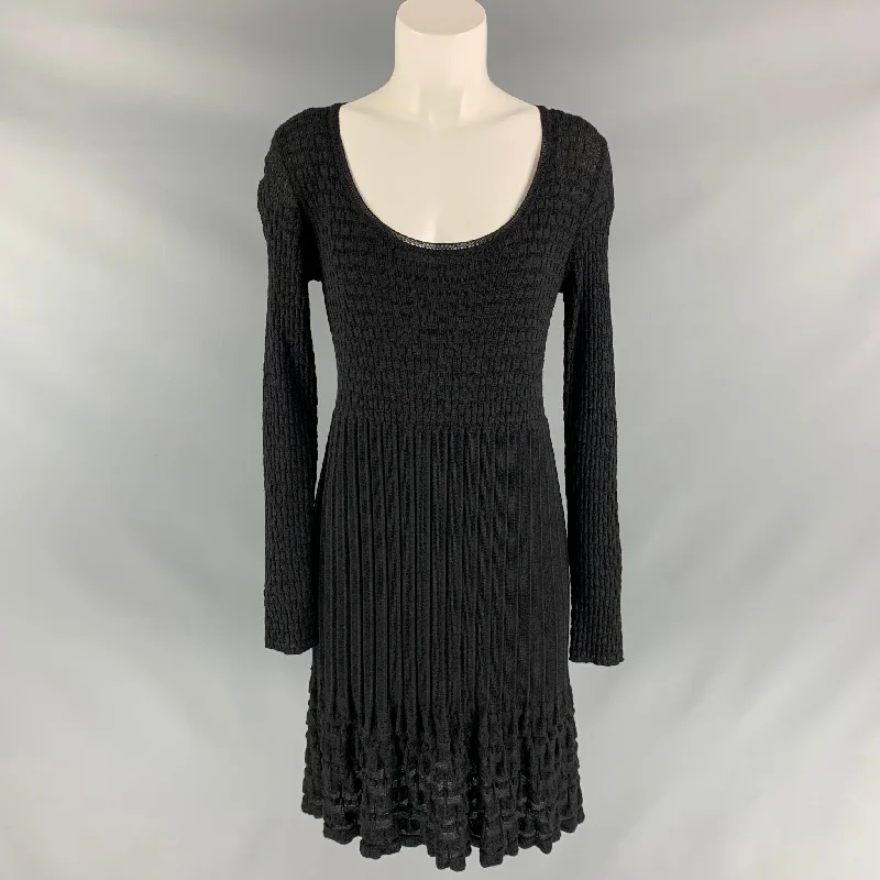 M MISSONI Size 8 Black Wool Blend Knitted A-Line Dress