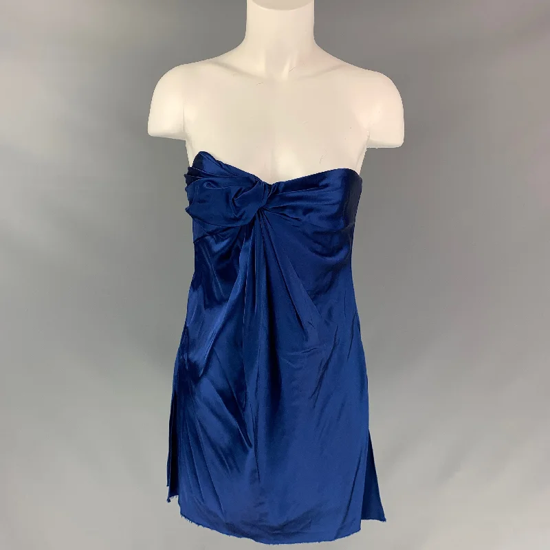 MARINA MOSCONE Size 4 Navy Acetate Blend Strapless Dress