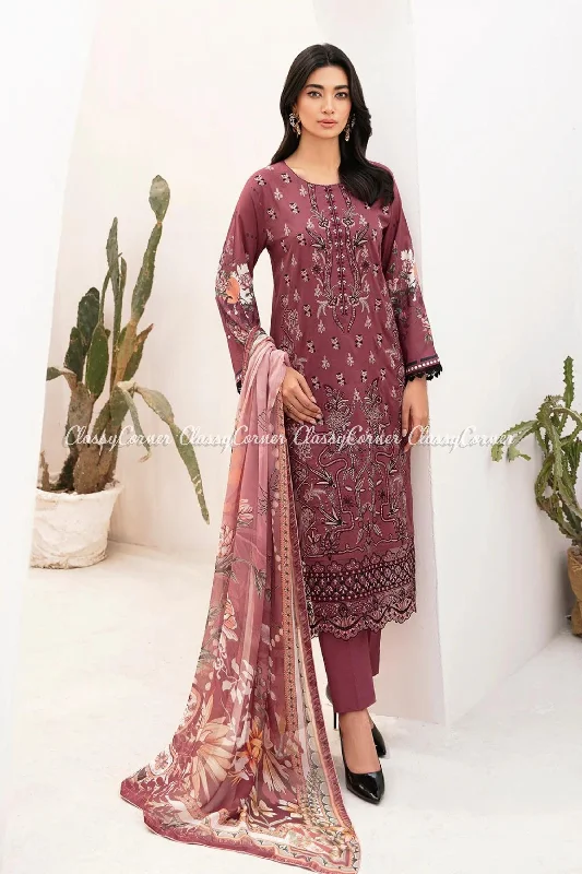 Maroon Printed Semi Formal Suit