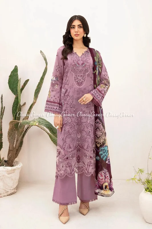 Mauve 3pc Printed Lawn Suit