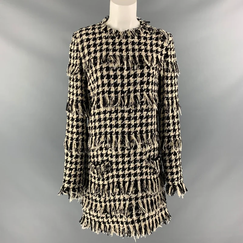 MSGM Size 6 Black & White Cotton Blend Houndstooth Dress