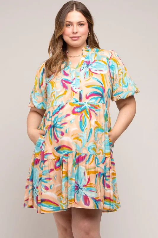 Multicolor Abstract Floral Maternity Plus Dress