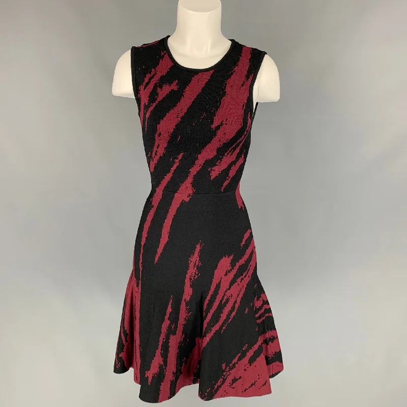 OHNE TITEL Size XS Black & Burgundy Marbled Rayon Sleevless Peplum Dress